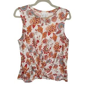 J.Jill Medium Floral Linen Sleeveless Twist Front Top Boho Casual‎